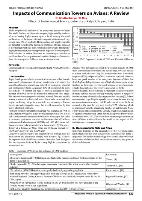 Pdf Impacts Of Communication Towers On Avians A Review