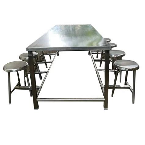 Silver Rectangular SS Finish Stainless Steel Dinning Table 8 Seater At