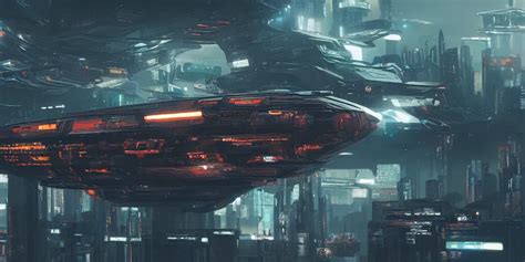 Cyberpunk Spaceship Hovering Over Fields And Small Stable Diffusion