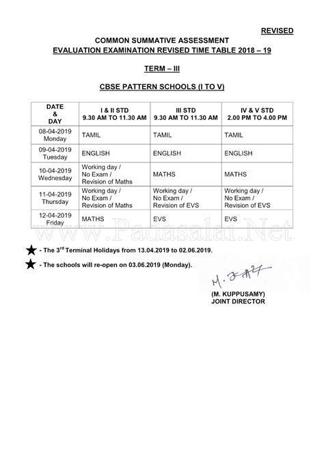 Revised Common Annual Exam Time Table 2019 ~ Padasalai.Net - No.1 ...