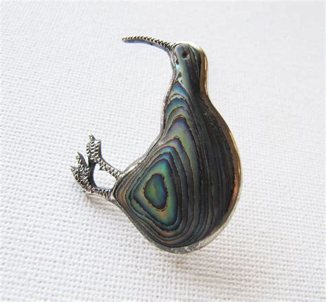 Vintage Big Sterling Silver Abalone Kiwi Bird Brooch New Etsy