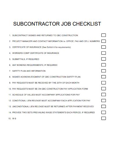 FREE 26 Subcontractor Checklist Samples In MS Word Google Docs