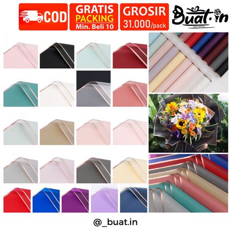 Jual Kertas Buket Bunga Flower Wrapping Gold Line Color Transparant