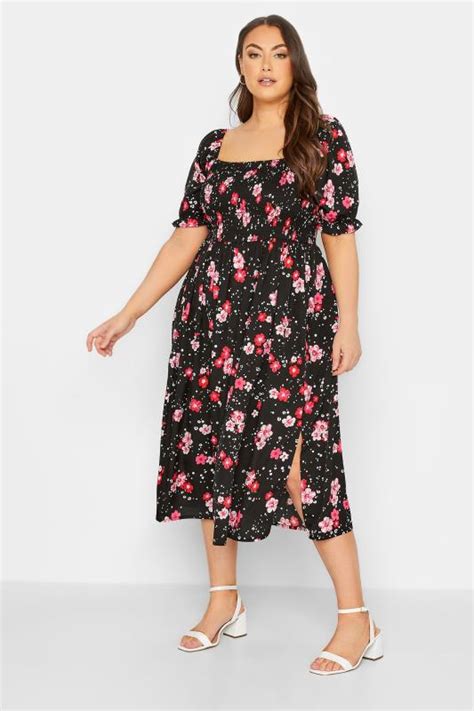 Yours Plus Size Black Floral Print Shirred Maxi Dress Yours Clothing