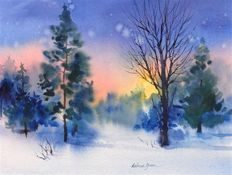 Winter Sunset Watercolor USA Artist Deborah Swan McDonald | Etsy ...