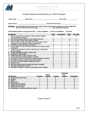 Vanderbilt Assessment Follow Up Parent UW Medicine Fill And Sign