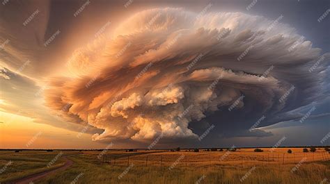 Premium Photo | A photo of a massive supercell formation open prairie landscape