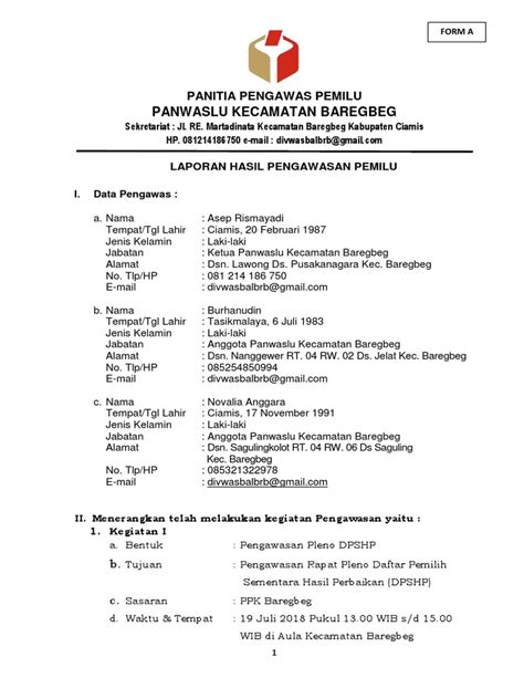 Contoh Laporan Hasil Pengawasan Pemilu Formulir Model A Berbagai Contoh Riset