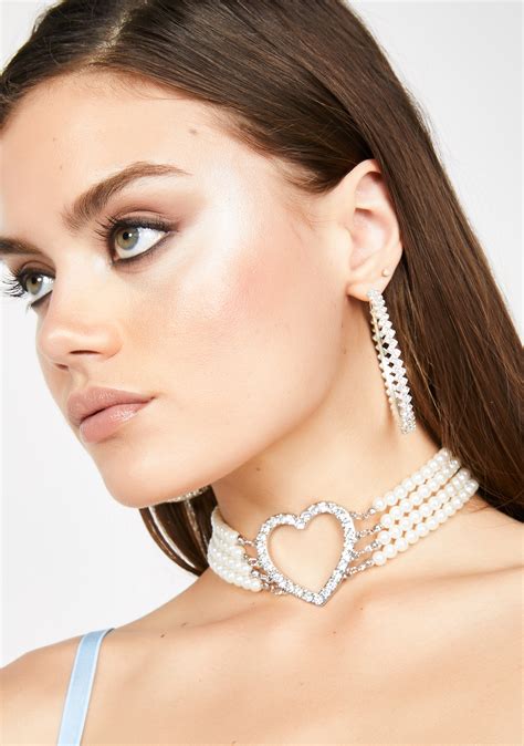 Pearl Rhinestone Heart Choker Dolls Kill