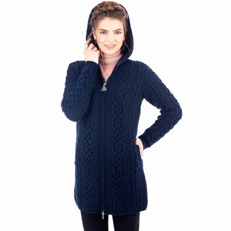 Ladies Celtic Aran Sweater Jacket Full Length Double Zipper Celtic Clothing Company