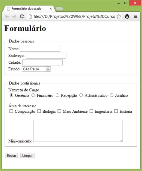 Curso De Html Aula Criando Formul Rios Elaborados Hiperbytes