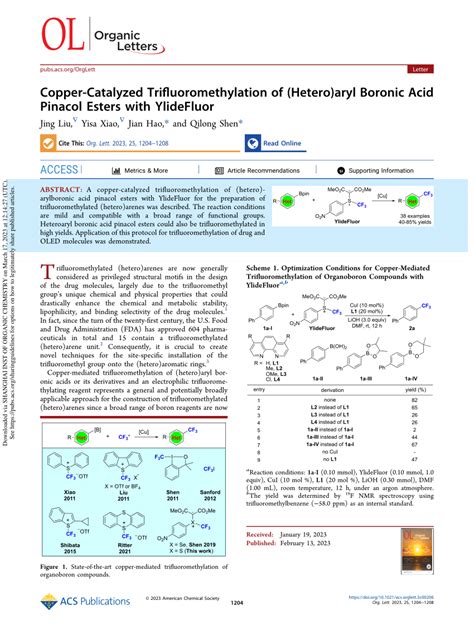 Pdf Copper Catalyzed Trifluoromethylation Of Hetero Aryl Boronic Acid Pinacol Esters With