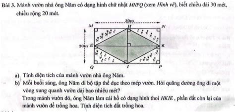 Mảnh vườn nhà ông Năm có dạng hình chữ nhật MNPQ xem Hình vẽ biết