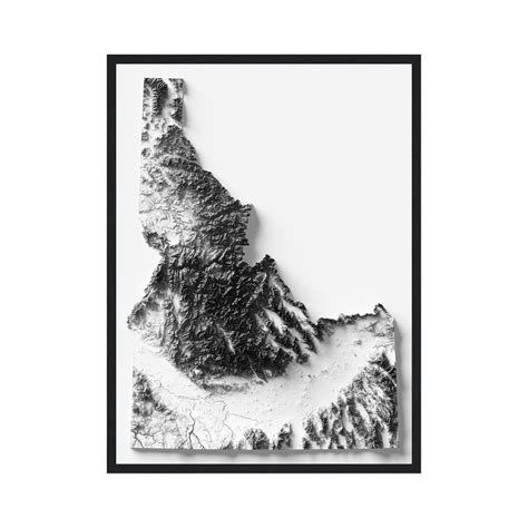 Idaho Map With Relief Effect Idaho Elevation Map Modern Art