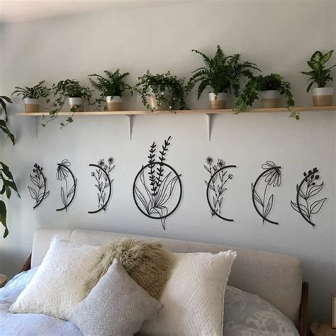 Moon Wall Hanging Metal Moon Phases Floral Wall Art Set Etsy Room