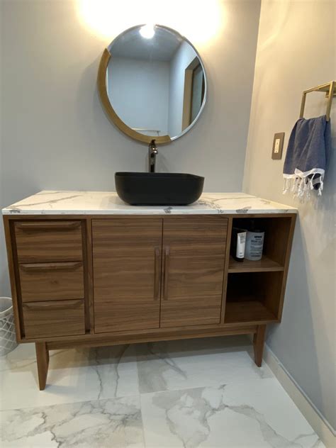 48 Mid Century Style Bathroom Vanity Cabinet In Walnut Etsy