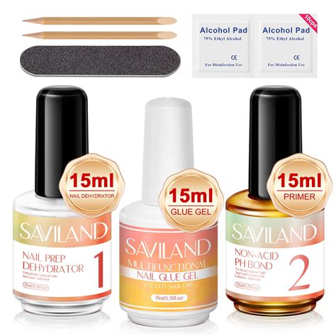 Saviland Nail Dehydrator And Acid Free Primer And Nail Glue Gel 8pcs Professional Superior