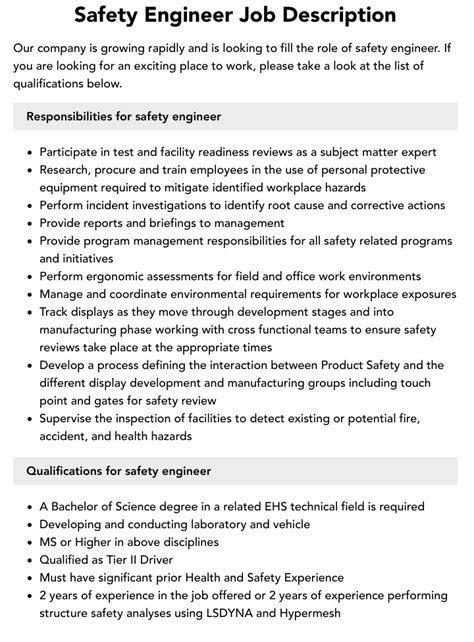 Safety Engineer Job Description Velvet Jobs