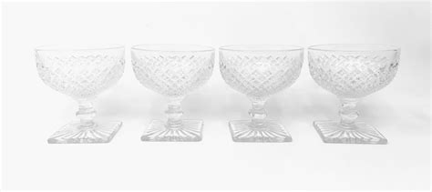 Set Of Four Vintage Anchor Hocking Clear Miss America Champagnetall Sherbet Glasses1930s