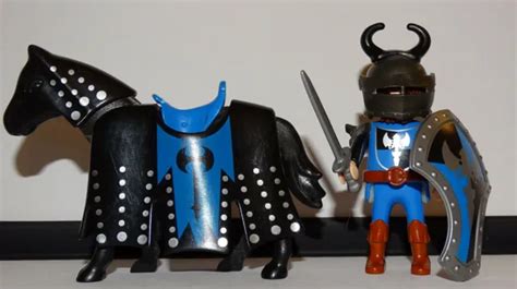 Playmobil Le Chevalier Bleu Epee Hache Cheval Armes Moyen Age