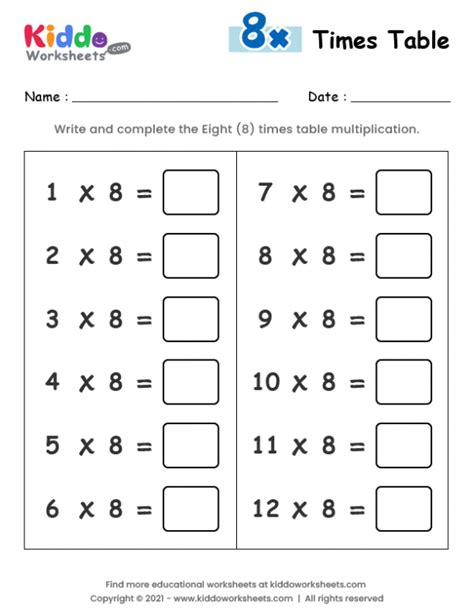 Free Multiplication Worksheet By 8 Download Free Multiplication