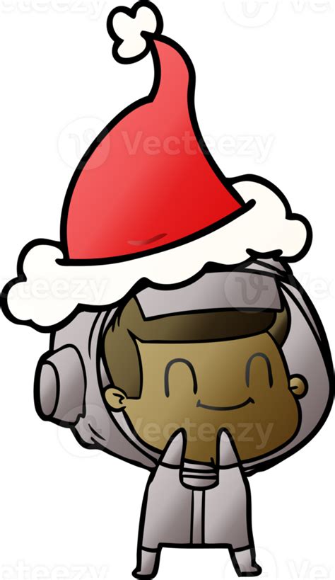 Happy Hand Drawn Gradient Cartoon Of A Astronaut Wearing Santa Hat