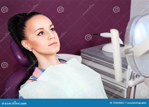 Young Woman Patient Waiting For Dentist Ready For Check Up Stock Image