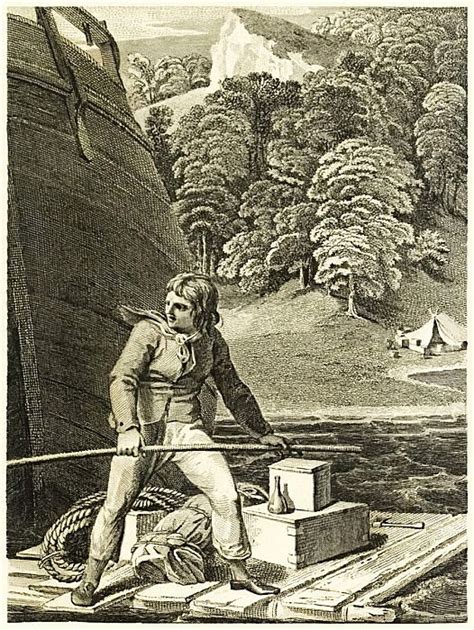 Robinson Crusoe auf seinem Floß aus Das Leben und seltsamen