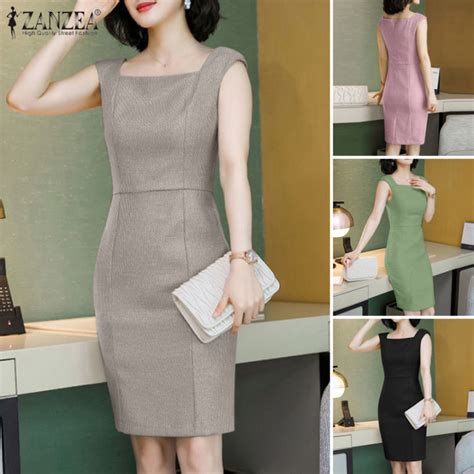 Esolo Zanzea Korean Style Womens Formal Office Square Neck Mini Dress