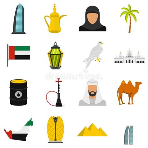 Iconos Planos Determinados Del Viaje De Los Uae Ilustraci N Del Vector