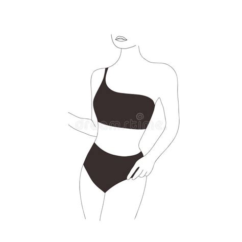 Linear Female Figure Elegant Faceless Lady In Black Bikini Graceful