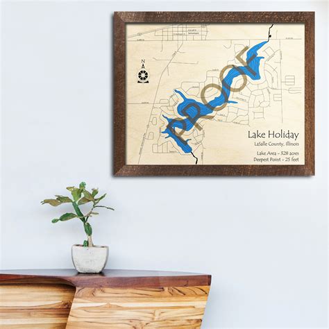 Lake Holiday, Illinois 3D Wood Map | Laser-etched Nautical Wall Art