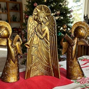 Mcm Plaster Gold Christmas Angel Musicians Display Angels Etsy