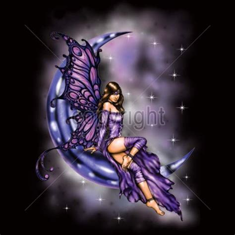 Tattoo Art Fairy Sitting On Crescent Moon Printed T Shirts As