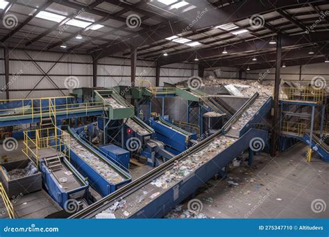 An Overview Of A Recycling Facility With Bins And Conveyors Sorting