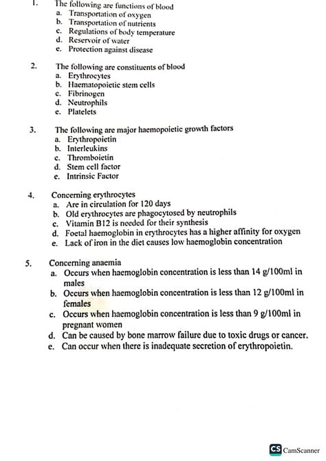 Solution Blood Mcq Studypool