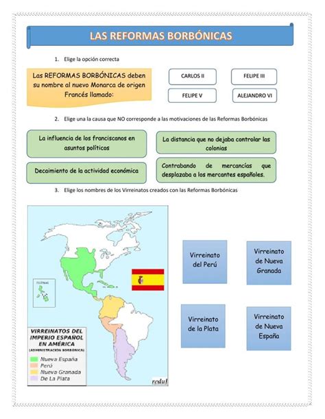 Reformas Borbónicas interactive worksheet Enseñanza de la historia