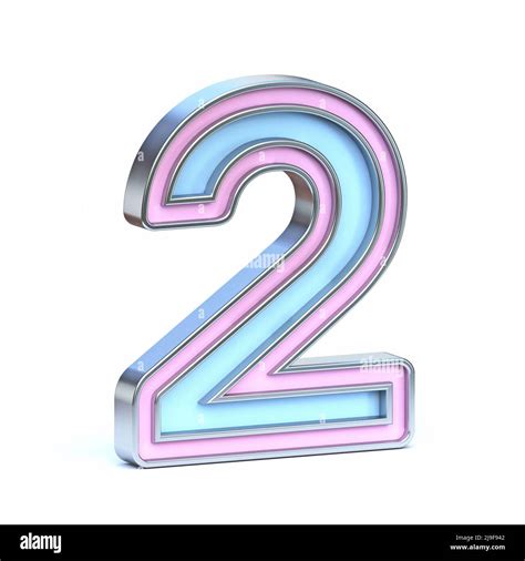 Blue And Pink Metal Font Number Two D Render Illustration Isolated