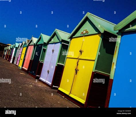 Beach Huts At Seaside Stock Photo Alamy