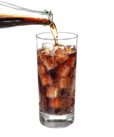 Bottle Pouring Coke In Drink Glass With Ice Cubes Isolated Stock Photo