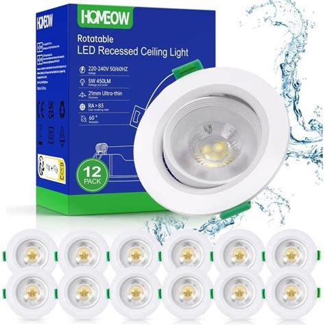 Lot De 12 Spot Led Encastrable Orientable 5w Spot Led Plafond Encastrable 450lm 6000k Blanc