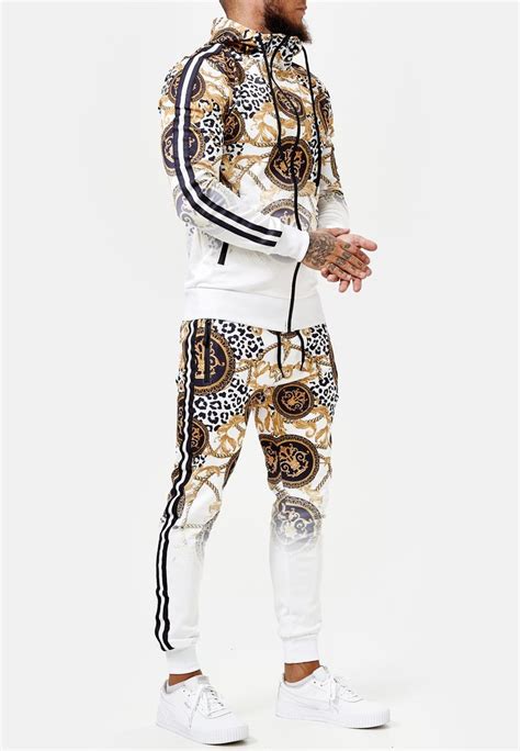 Boss Cheetah Hoodie Tracksuit White X89a Mens Casual Dress Outfits