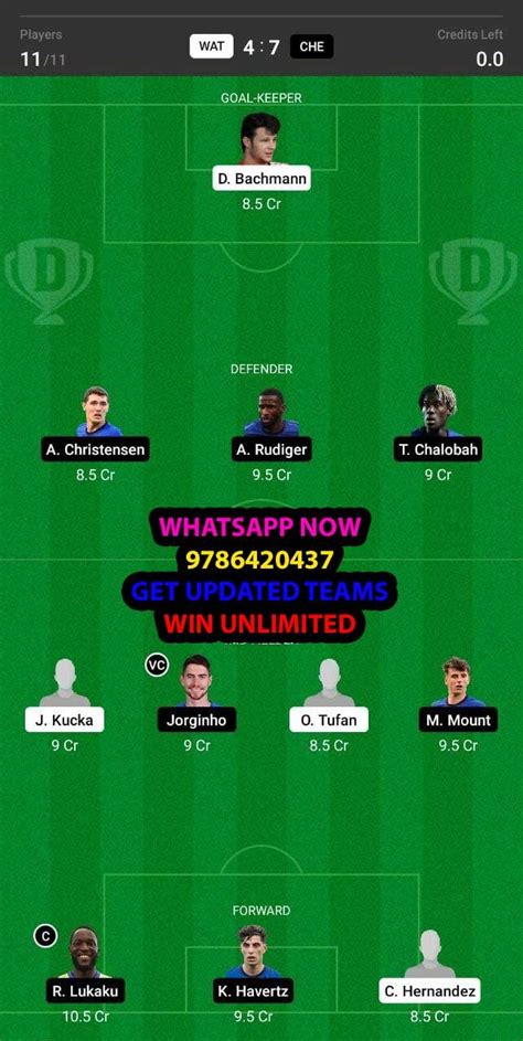 Wat Vs Che Dream Team Fantasy Prediction Premier League