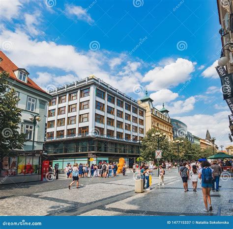 Na Prikope Street, In Prague City Center, Crowded With Czech People