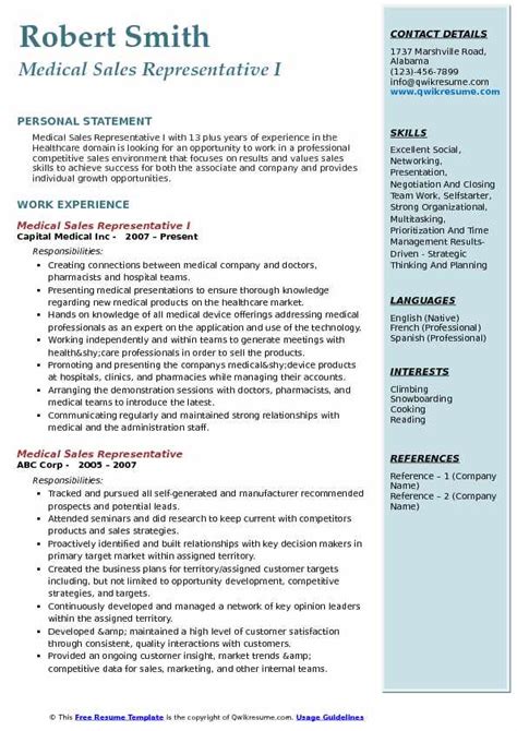 Medical Sales Representative Resume Samples Qwikresume