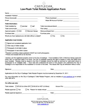 Fillable Online Toilet Rebate Application Form Green Light Fax Email