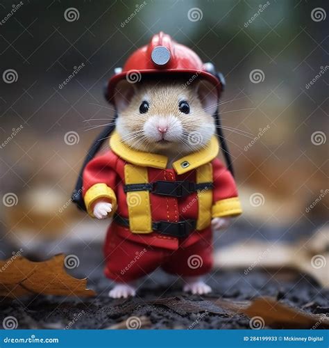 Hamster Dressed As Little Firefighter Isolated Alone In Image