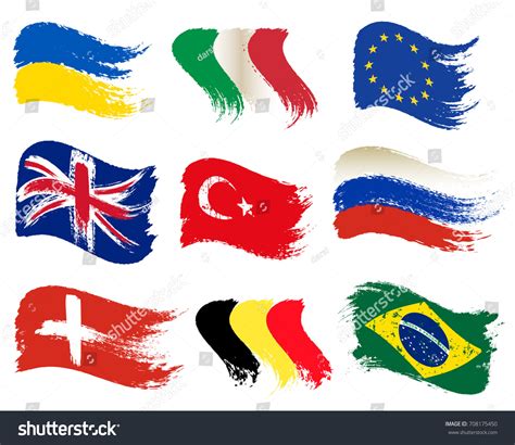 Collection Popular World Flags Brush Strokes เวกเตอร์สต็อก ปลอดค่า