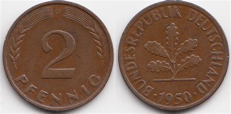 BRD 2 Pfennig 1950 G Kupfer sehr schön vorzüglich winzige Kratzer