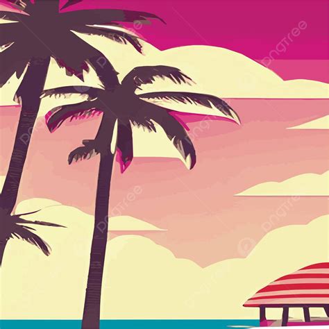 Vintage Palm Tree Sunset Background For Summer Vacation Logos Vector